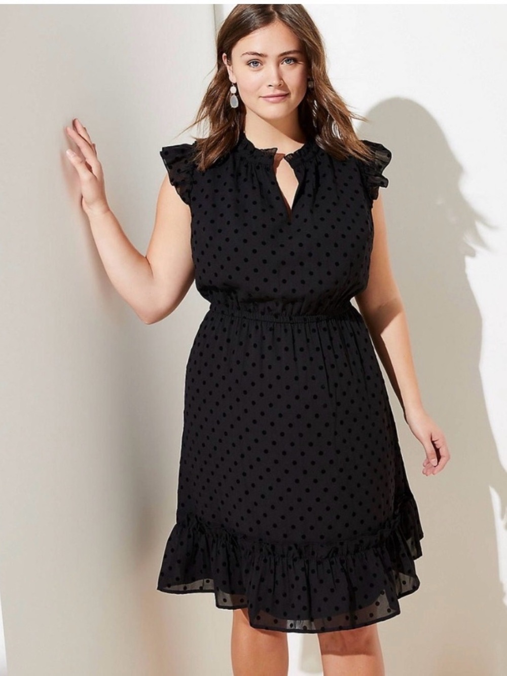 Loft Black Polka Dot ruffle dress
